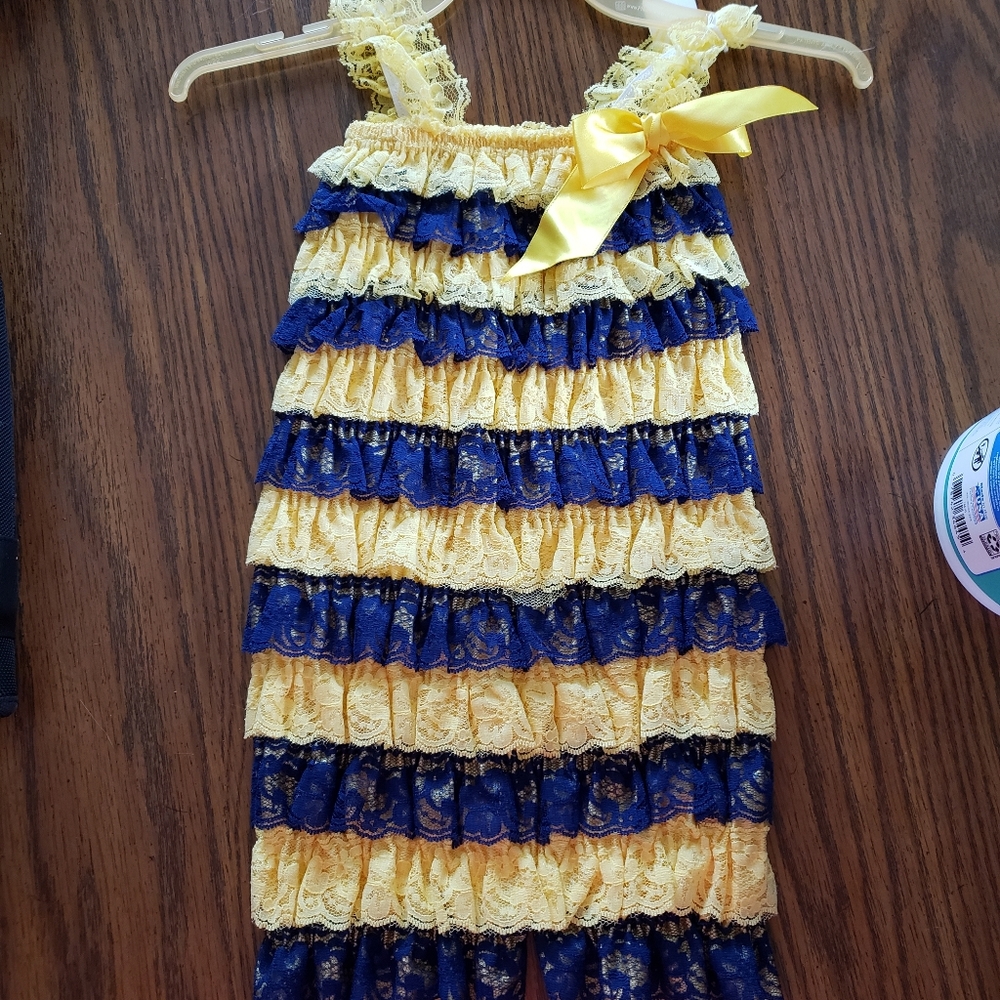 Navy & Yellow lace romper